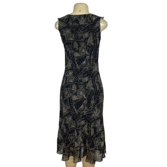 Ann Taylor LOFT Black & Gold Sleeveless Midi Dress Size 0 - Picture 3 of 5